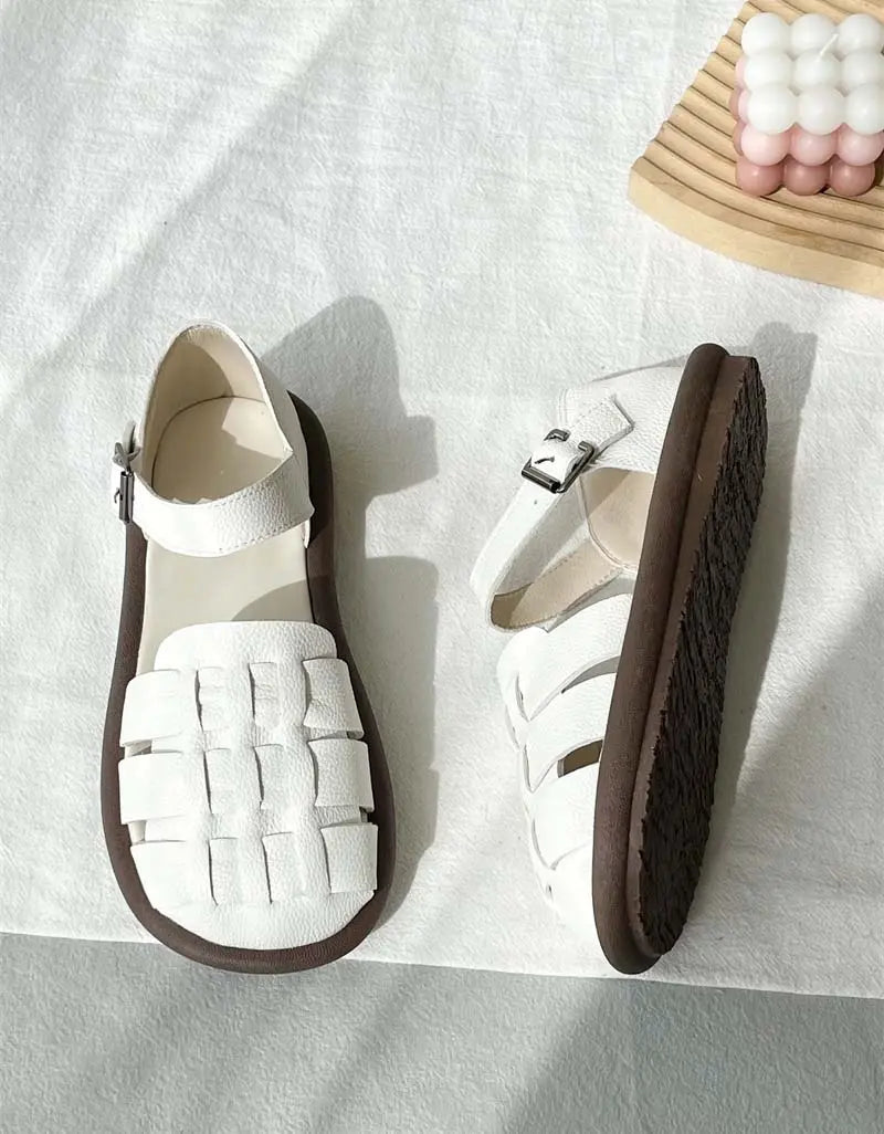 Woven Leather Comfortable Flat Sandals Ada Fashion