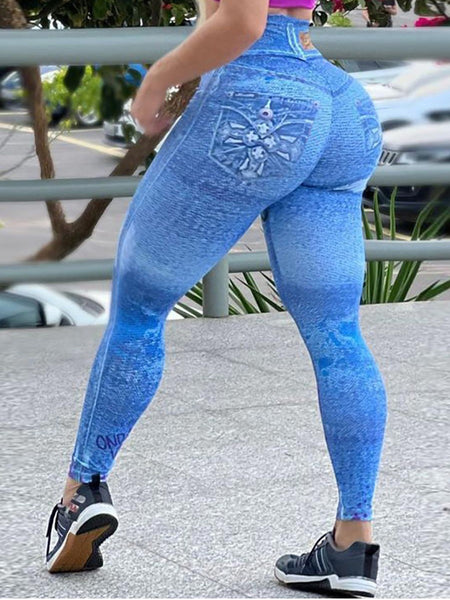 High Waist Letter Print Ripped Skinny Pants AT9017