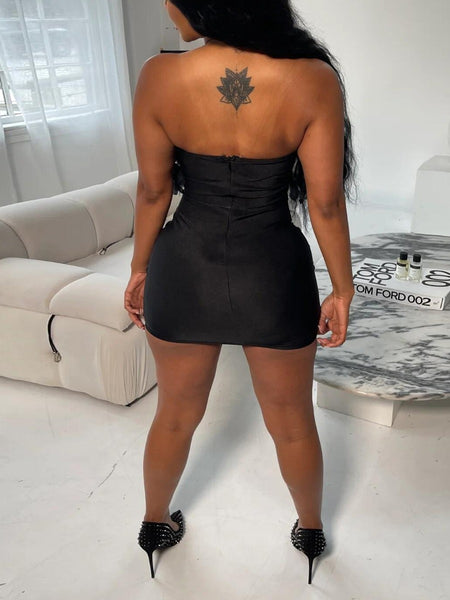 Off The Shoulder Feather Decor Rhinestone See Through Dress AT9023