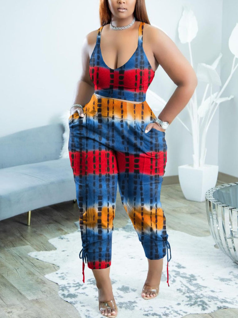 Plus Size Cami Tie Dye Side Tie Pants Set AR5059