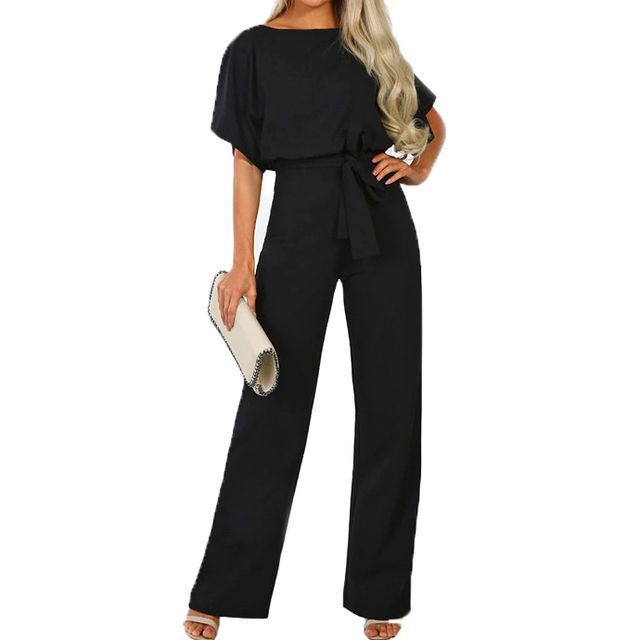 Short-Sleeve Tie-Waist Jumpsuit vb37