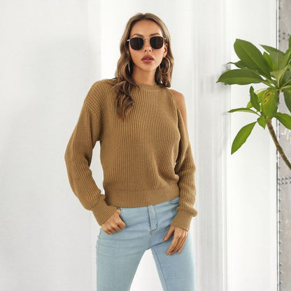 Round Neck Plain Cutout Sweater FR1055