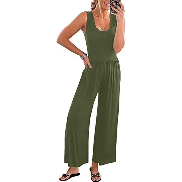 Sleeveless Plain Wide Leg Jumpsuit CG16