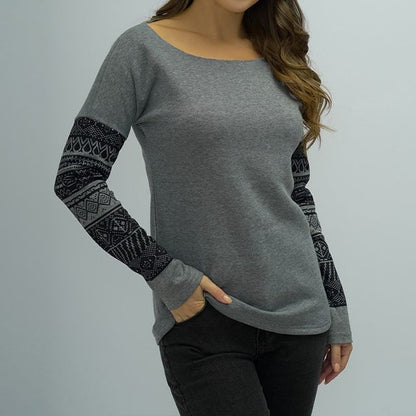 Long-Sleeve Scoop Neck Print T-Shirt CA1058