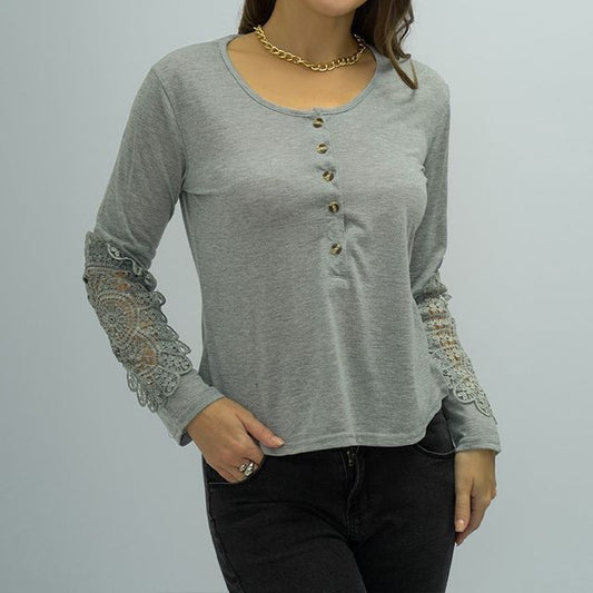 Long-Sleeve Henley Plain Embroidered T-Shirt CA1065