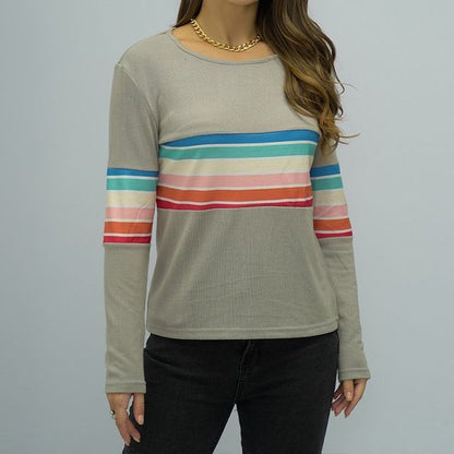 Long-Sleeve Crew Neck Striped Tee CA1066