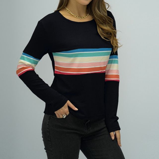 Long-Sleeve Crew Neck Striped Tee CA1066