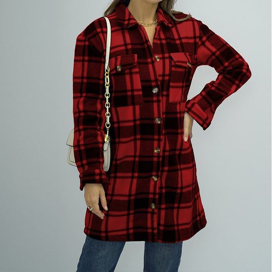 Plaid Single-Breasted Shirt Jacket CA1069