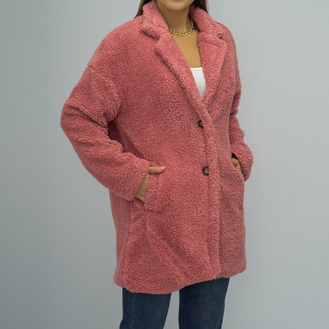 Notch Lapel Plain Fleece Single-Breasted Jacket CA1053