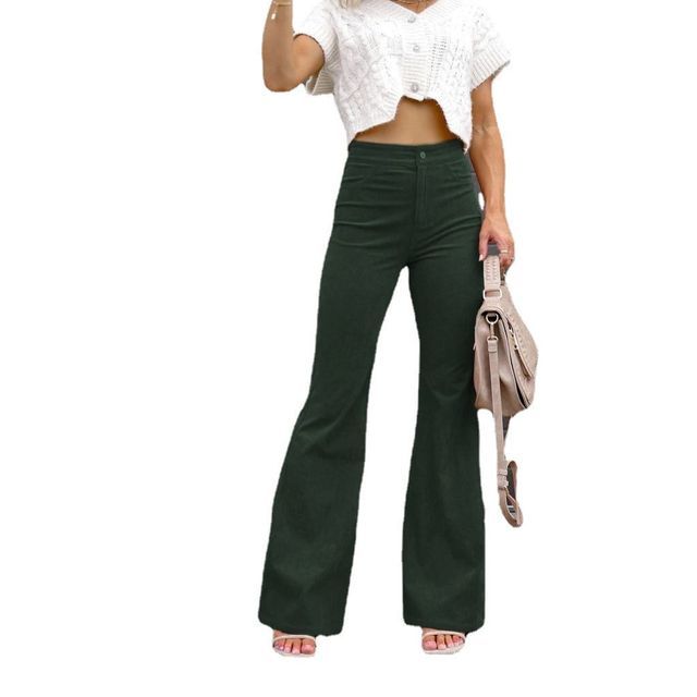 High Waist Plain Corduroy Flared Pants CG15