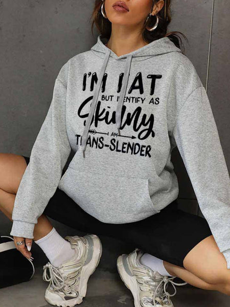 Plus Size Letter Print Kangaroo Pocket Hoodie BO1148