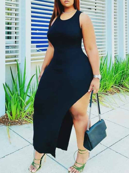 Plus Size Backless Thigh Slit Bodycon Dress AT9049