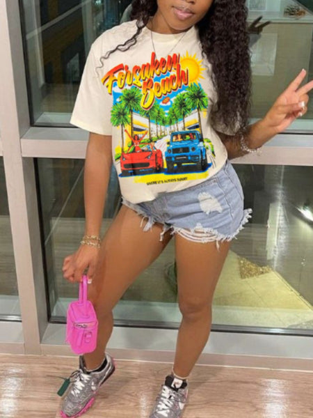 Gradient Palm Tree Letter Print T-shirt AR5036