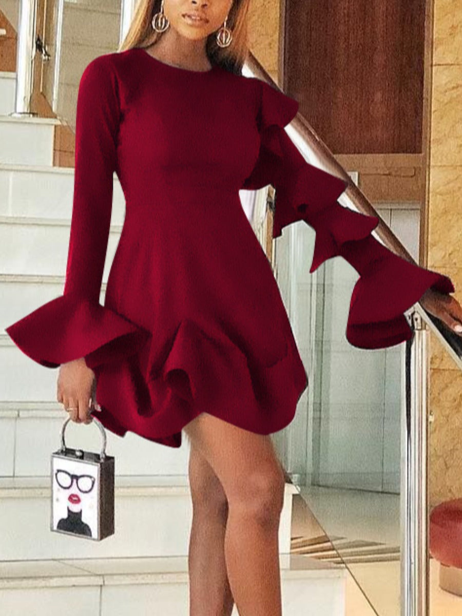 Layered Cascading Flounce Design A Line Dress AR8045