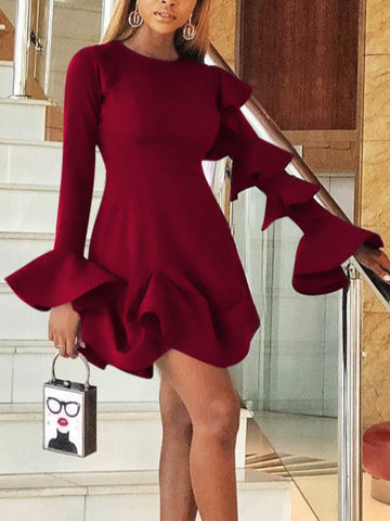 Layered Cascading Flounce Design A Line Dress AR8045