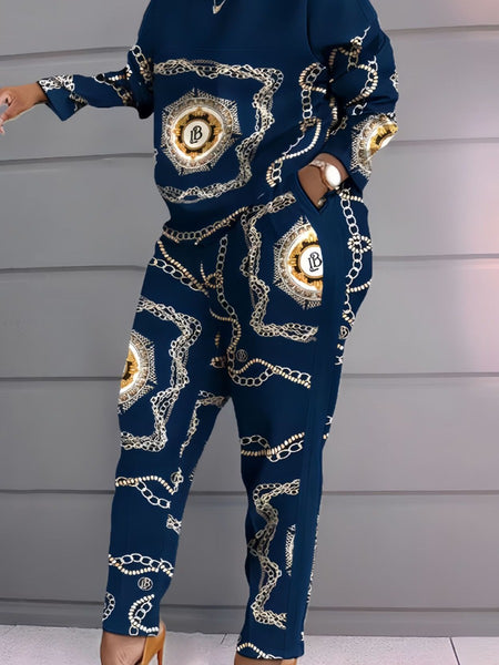 Plus Size Chain Letter Print Pants Set AT8059