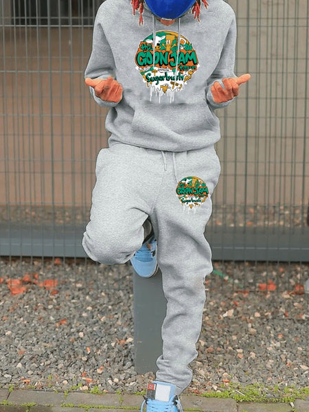 Men Letter Print Kangaroo Pocket Tracksuit Set F4108