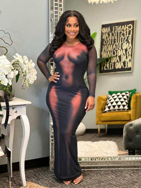 Round Neck Body Print Bodycon Dress AR5071