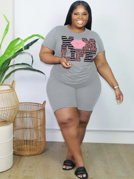Plus Size Lip Letter Print Shorts Set AR5060