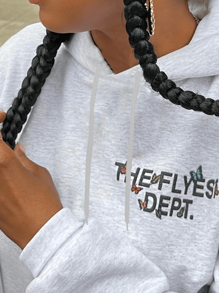 Butterfly Letter Print Kangaroo Pocket Hoodie AT904