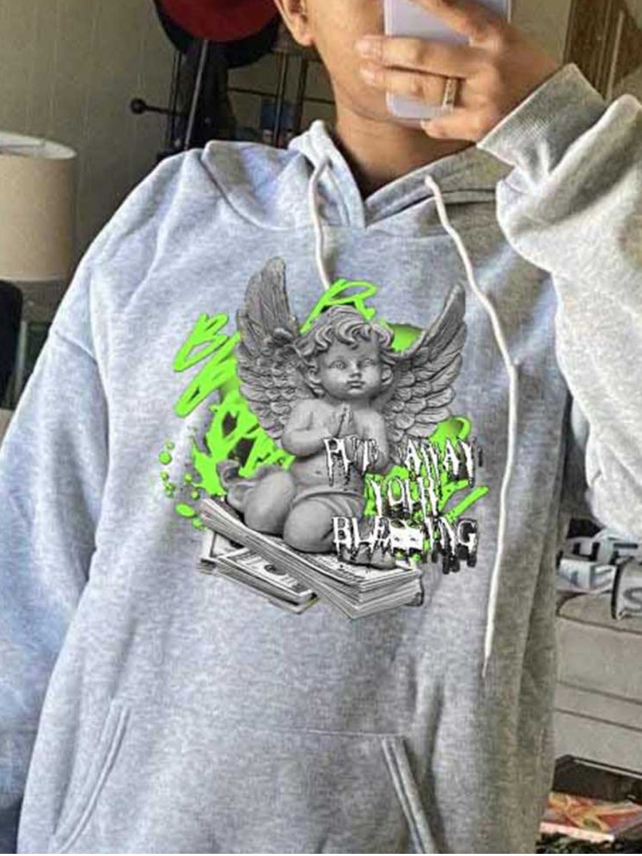 COTTON Figure Money Letter Print Hoodie AR70129