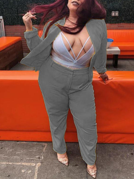 Plus Size Zipper Design Regular Fit Pants Set BO5033 Furdela