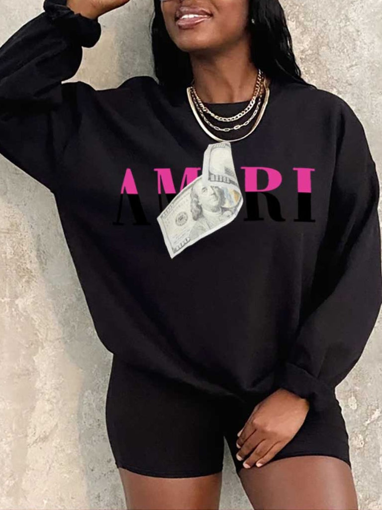 Money Letter Print Sweatshirt AR7070