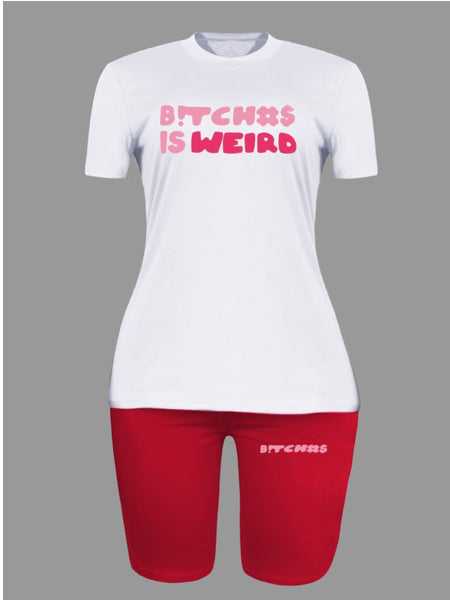 Round Neck Letter Print Shorts Set AR508