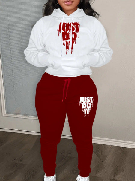 Just Do It Letter Print Kangaroo Pocket Print Hoodie AR501