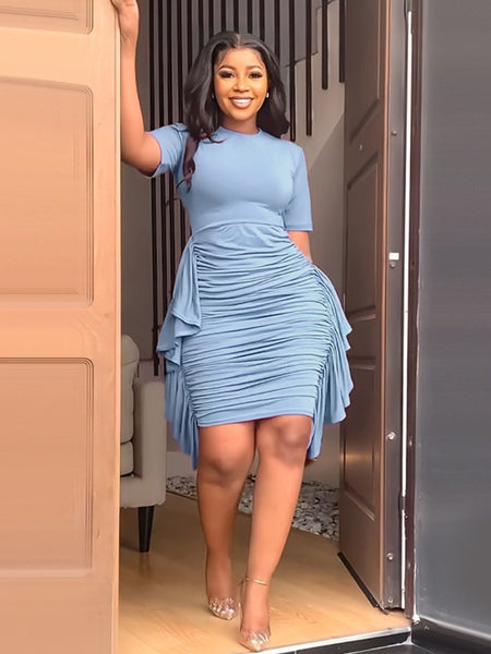 Ruffle Design Ruched Bodycon Dress AR50129