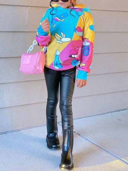 Girl Hooed Collar Cartoon Print Hoodie AC2061