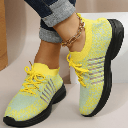 Women's Knit Sports Shoes, Breathable Mesh Lace Up Running Tennis Sock Sneakers, Casual Low Top Shoes SE1012