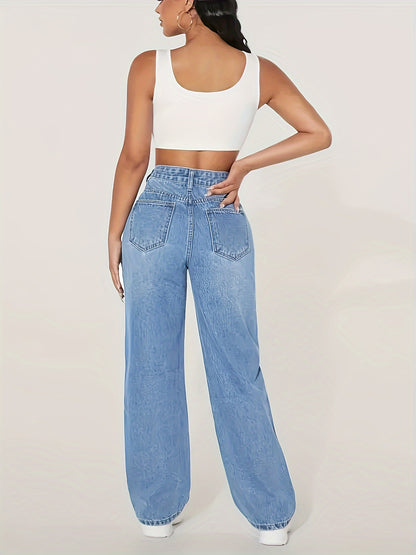 Blue Ripped Holes Straight Jeans RY1020 Furdela