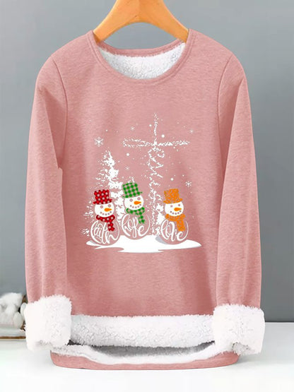 Women Loose Christmas Snowman Casual Crew Neck Thicken Sweatshirt PJ15