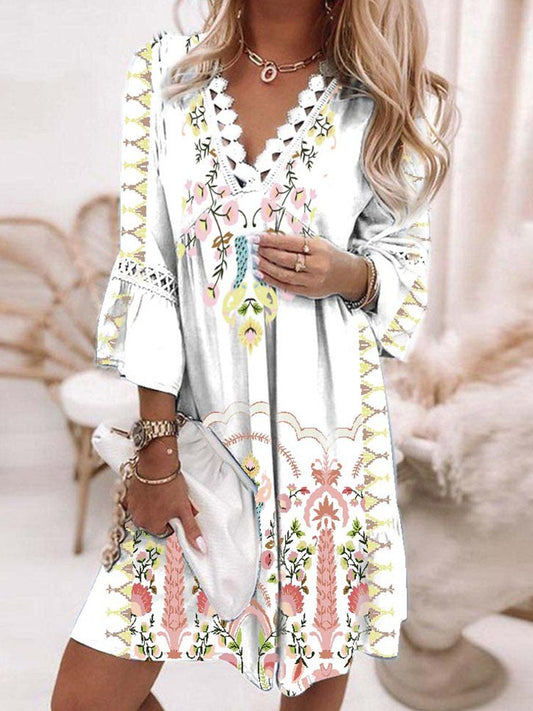 Boho Loosen Short Sleeve Woven Dress  QV111