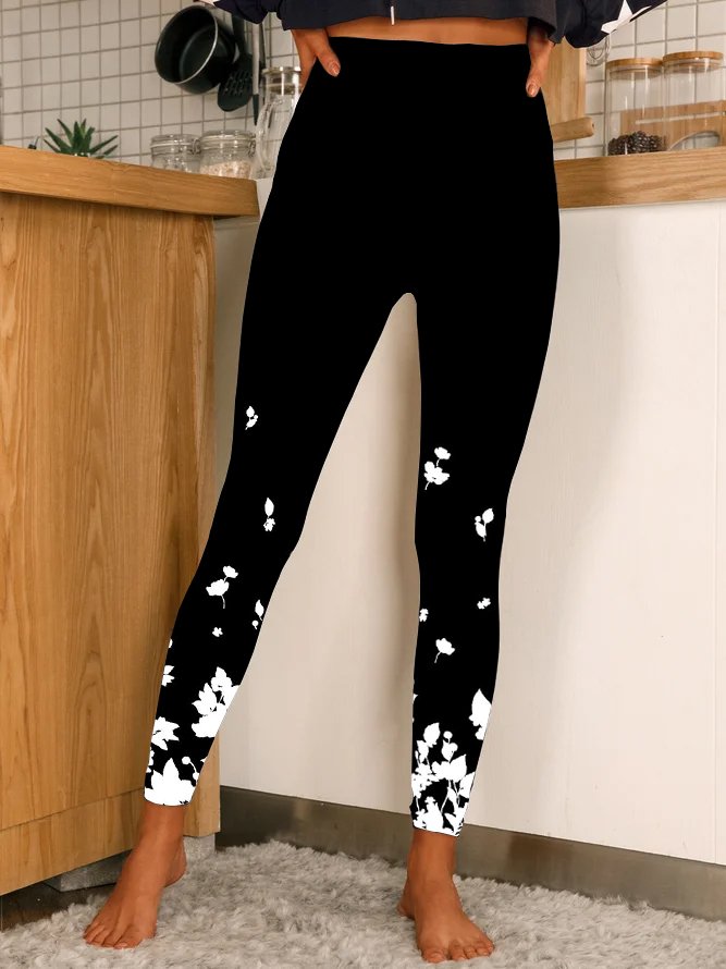 Casual Floral Cotton Blends Leggings  WD104