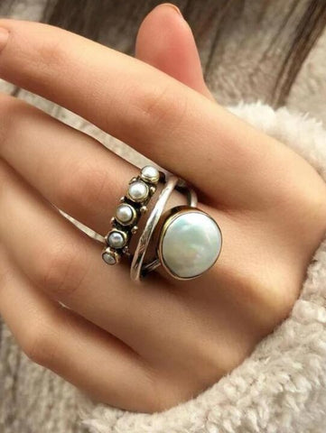 Vintage Silver Distressed Pearl Open Ring F4193