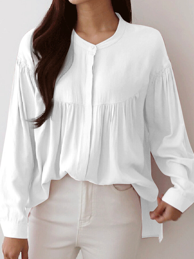 Crew Neck Loose Plain Casual Blouse OY89