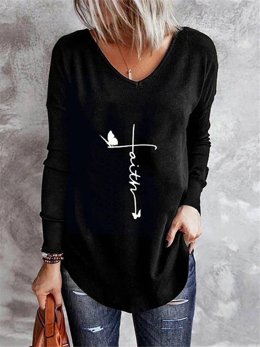 Women's Letter Casual Long Sleeve T-shirt ap25