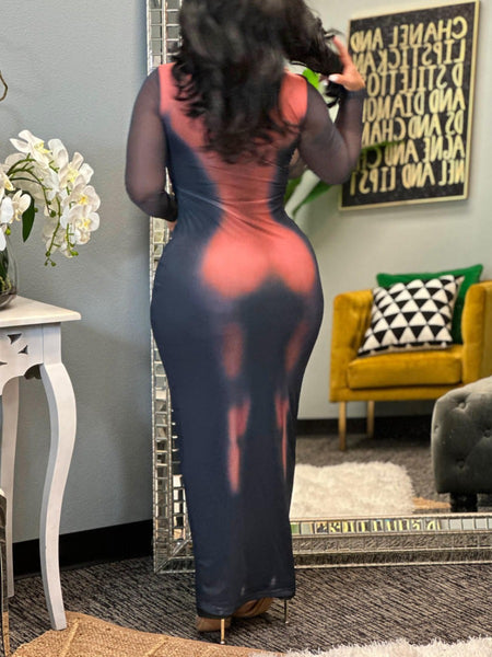 Round Neck Body Print Bodycon Dress AR5071