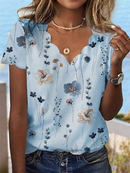 Summer Dessert Shell Neck Floral Design T-Shirt  cc187