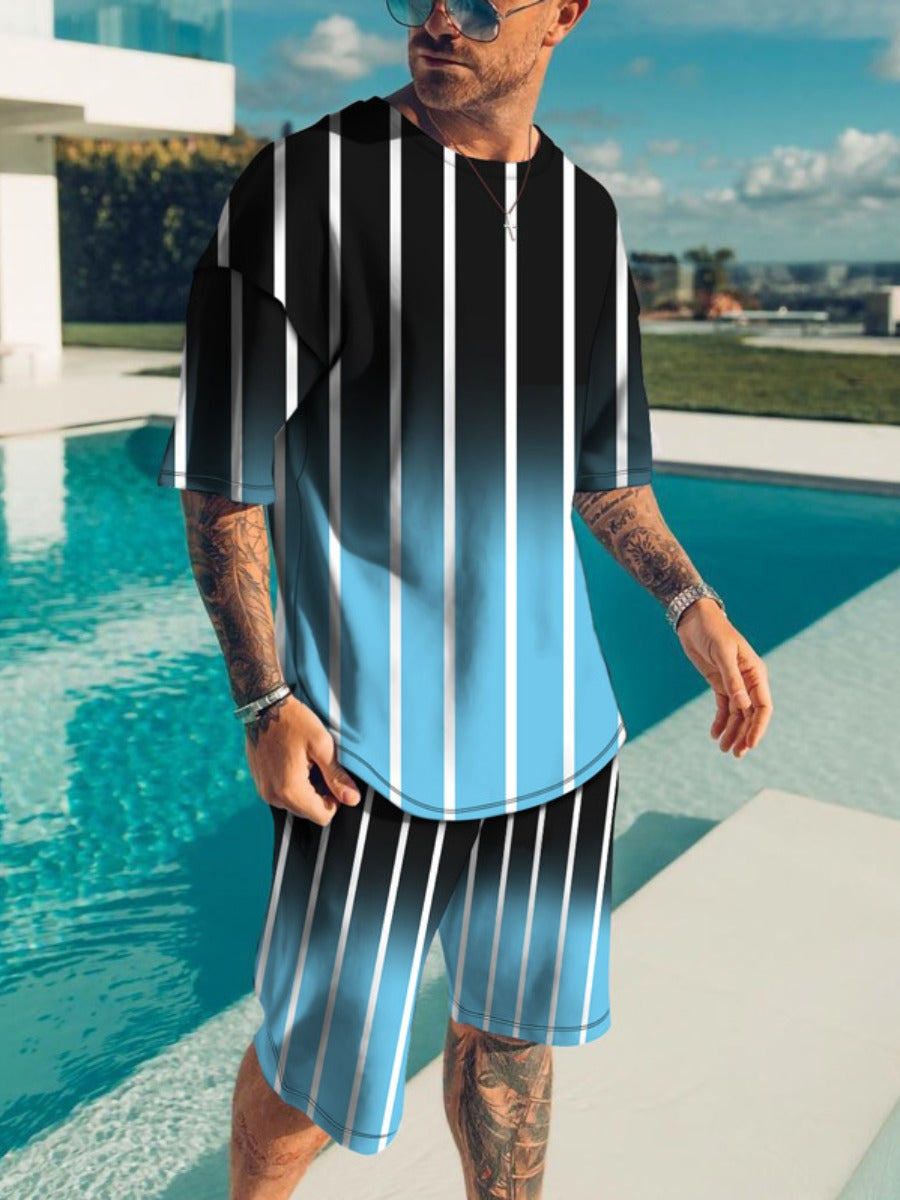 Men Gradient Striped Shorts Set AR70132