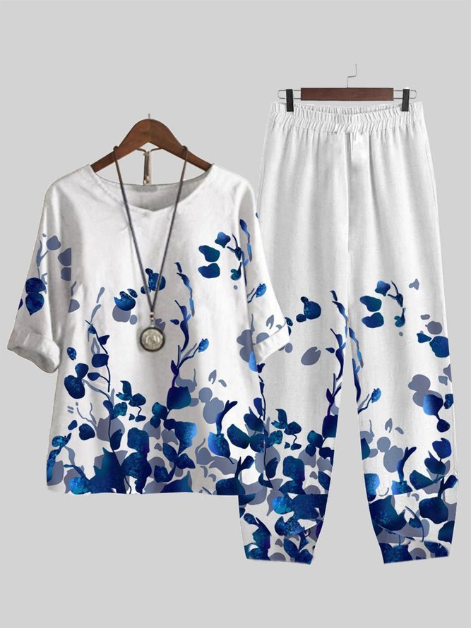 Floral Loose Casual V Neck Two-Piece Set OY115