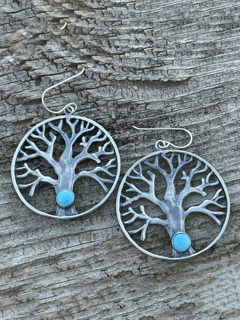 Vintage Turquoise Tree of Life Pattern Earrings Ethnic Women's Jewelry cc20