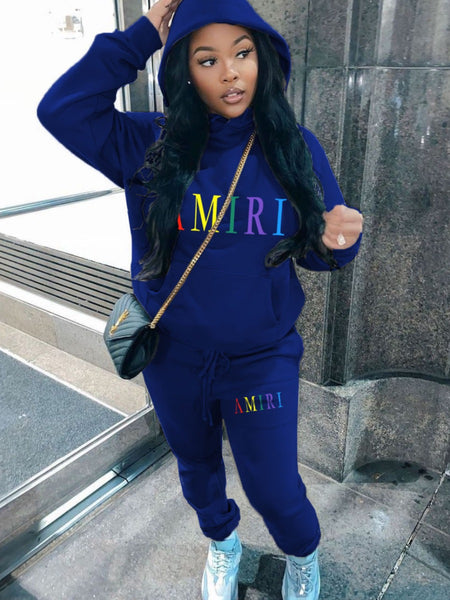 Plus Size Letter Print Kangaroo Pocket Tracksuit Set AT9055