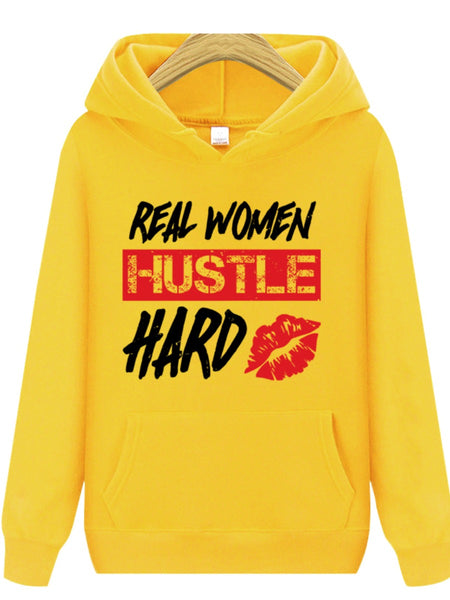 Plus Size Hustle Hard Lip Letter Print Kangaroo Pocket Tracksuit Set AR5015