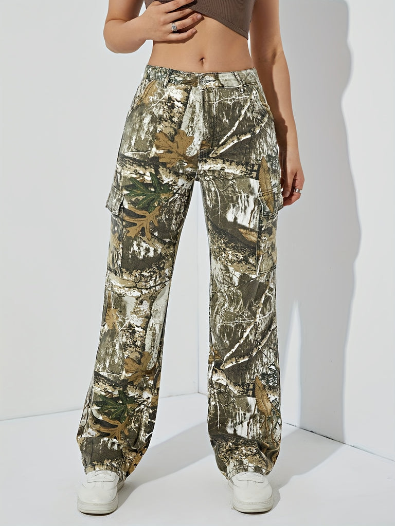 Leaf Print High Waist Cargo Pants RF4125 bronxriverempiregardens