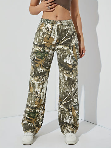 Leaf Print High Waist Cargo Pants RF4125 Furdela