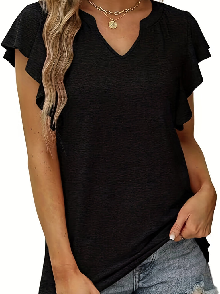 Solid Flared Sleeve T-Shirt, Casual V-Neck T-Shirt, Casual Every Day Tops, Women's Clothing AZ10024