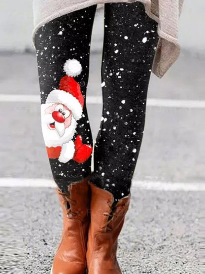 Women&#x27;s Gray Tight Legging Christmas Hat Printed  WK102